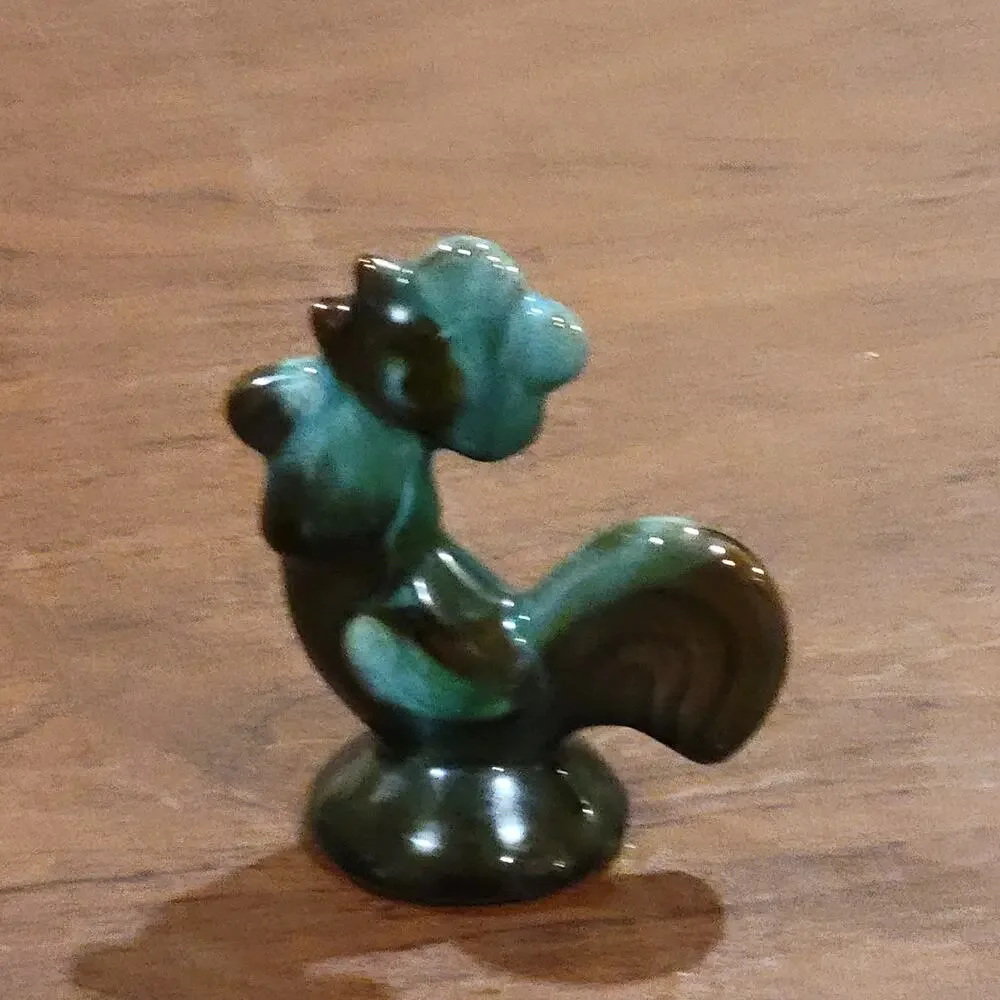 Vintage 70's Blue Mountain Pottery Small Rooster Blue Ceramic 3.5 inch tall